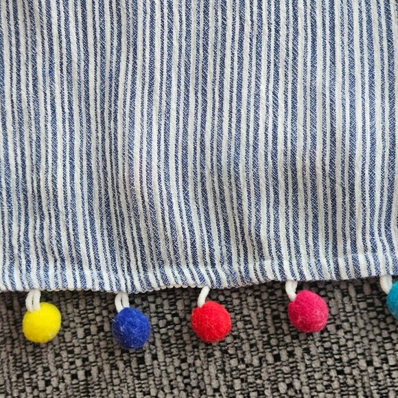 Chadwicks striped off shoulder hippie fringe boho Fun Artsy coastal blue top M - Picture 8 of 9